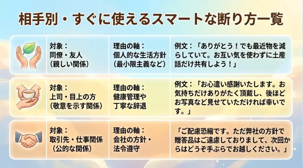 お土産を断る時の角が立たない言い方の例文