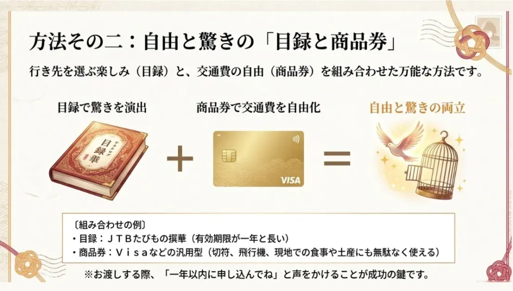 カタログギフトとギフトカードをセットで贈る