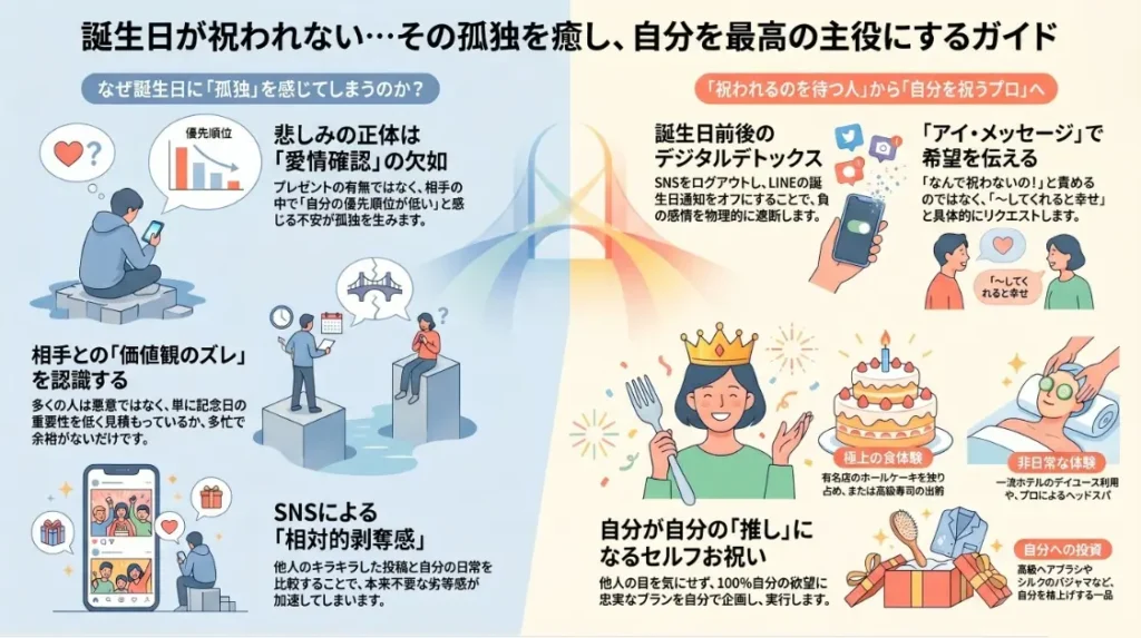 誕生日が祝われない…悲しい心理の解消法と自分を癒す最高の過ごし方