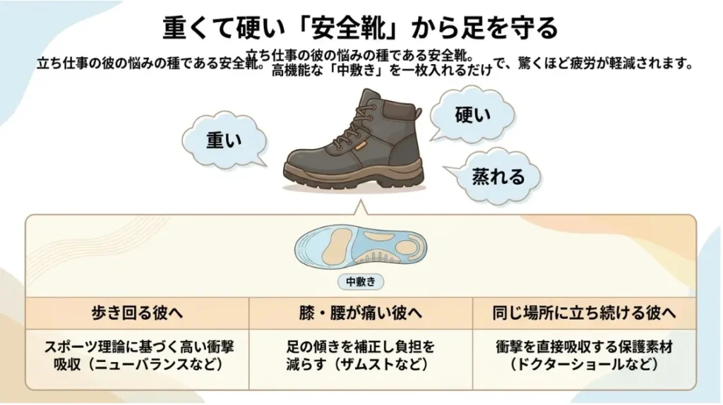 安全靴の足の疲れを軽減する高機能インソールの効果
