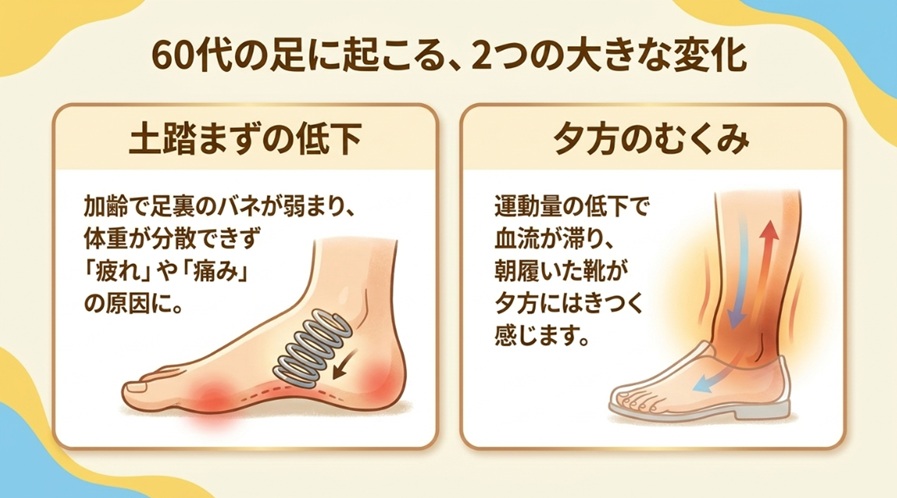 60代男性の足に多い悩みと疲れない設計の重要性