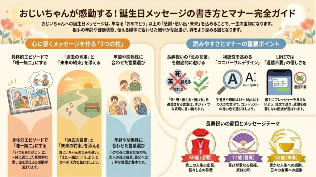 おじいちゃんの誕生日メッセージで感動を届ける文例集とマナー完全版