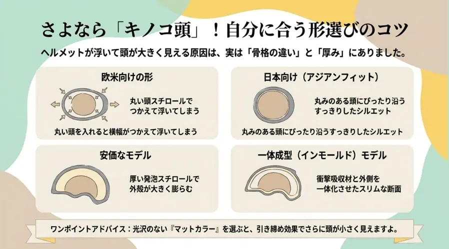 キノコ頭を回避するアジアンフィットの選び方