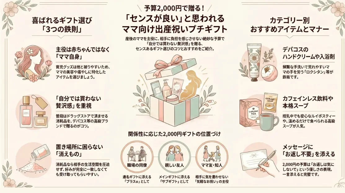 予算2000円前後で贈るセンスが良いと思われるママ向け出産祝いプチギフト