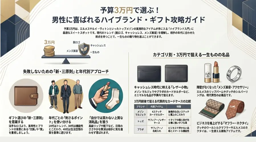 予算3万円のプレゼントで男性へ!意外と買えるハイブランド名品の選び方