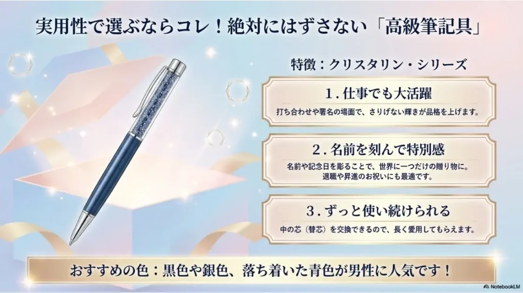 男性に贈るボールペンの定番クリスタルラインと名入れ活用術