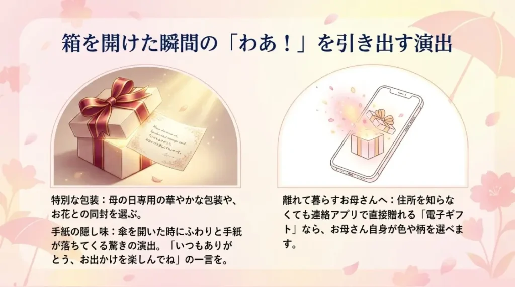 ラッピングやメッセージカードで彩る母の日の日傘プレゼント