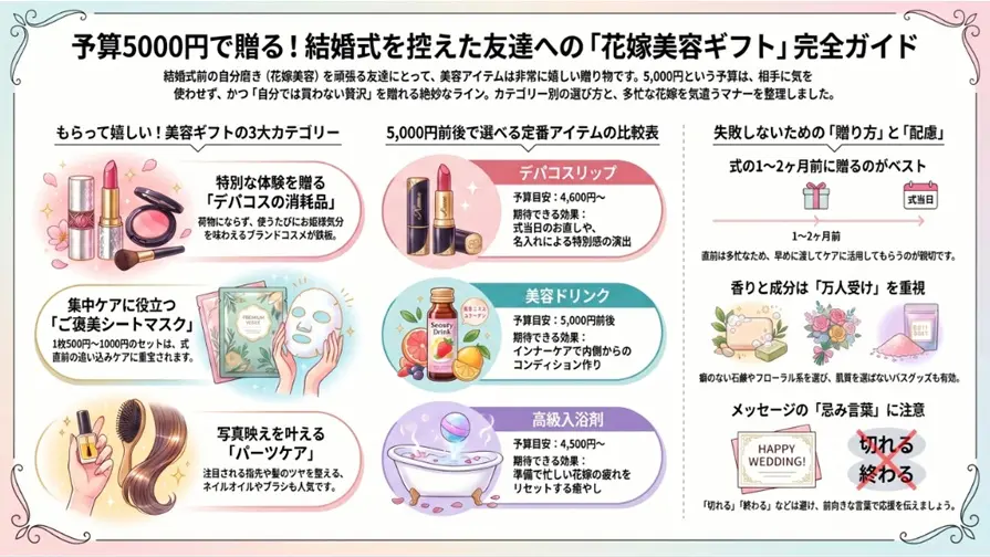 結婚式を控えた友達へのプレゼントに美容を5000円で贈る