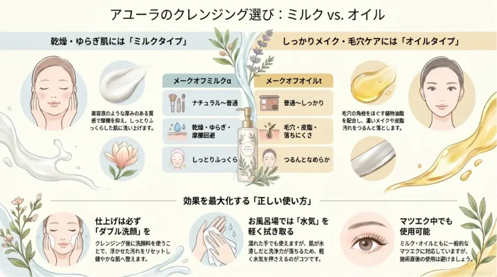 アユーラのクレンジングの評判は？ミルクとオイルの選び方