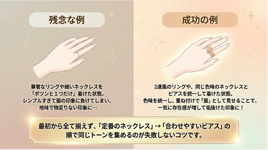 おしゃれに見せる重ね付けのコツ