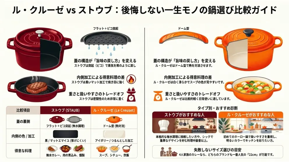 ル・クルーゼとストウブを比較!違い5つとどっちがおすすめか解説
