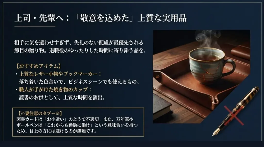 上司や先輩への退職祝いギフト