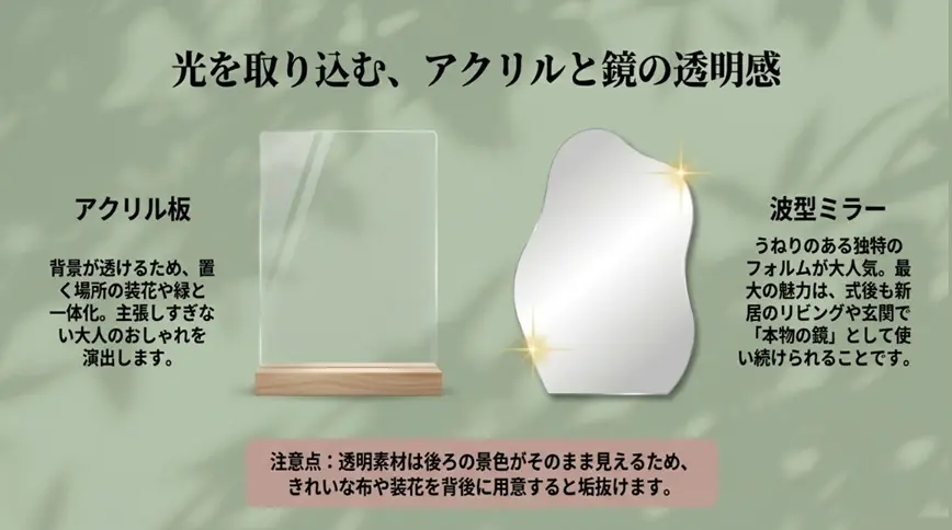 アクリルやミラーの透明感デザイン
