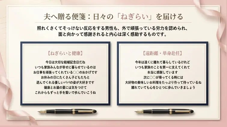 夫へ贈るねぎらいのメッセージ例文