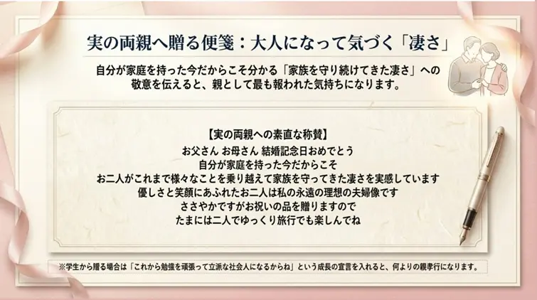 実の両親へ贈るメッセージ例文