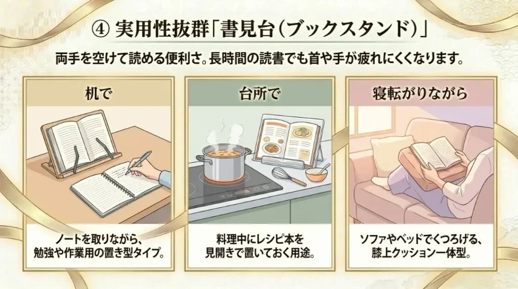 ブックスタンドや書見台も実用的