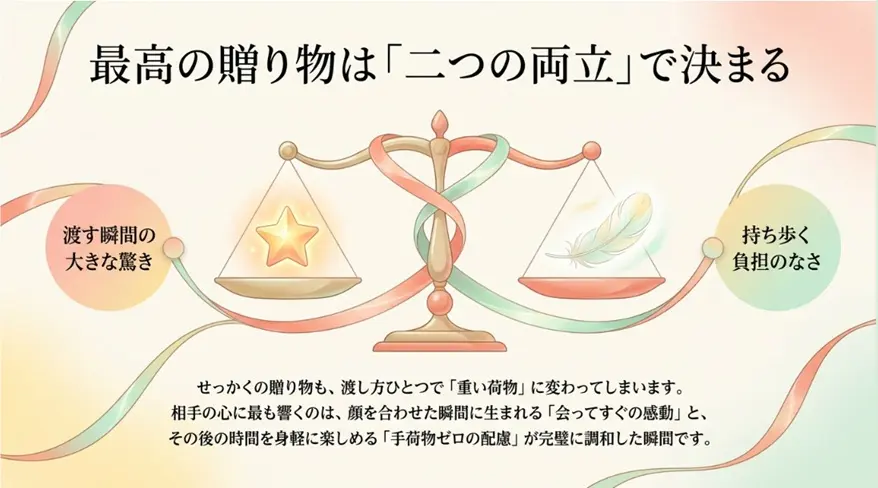 サプライズと持ち歩く負担のなさの両立が大事