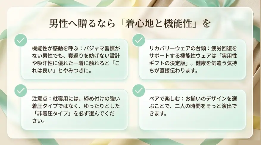 彼氏や夫には機能性とペアパジャマ