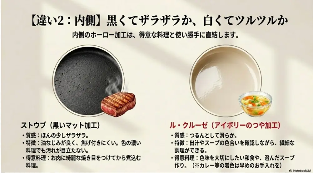 内側のホーロー加工と色の違い