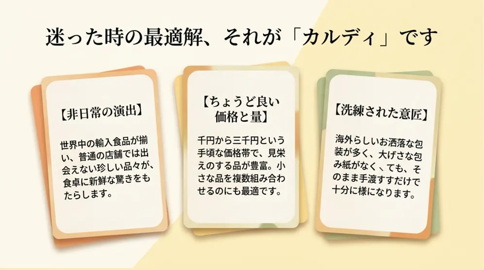 ホームパーティの手土産をカルディで選ぶ前に