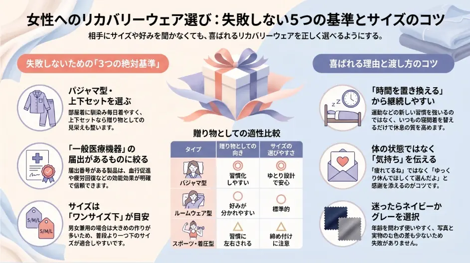 【選び方】女性へのリカバリーウェアのプレゼント！喜ばれる5つの基準とサイズ選び